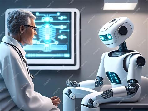 Premium AI Image | AI robot doctor talking with a patient realistic