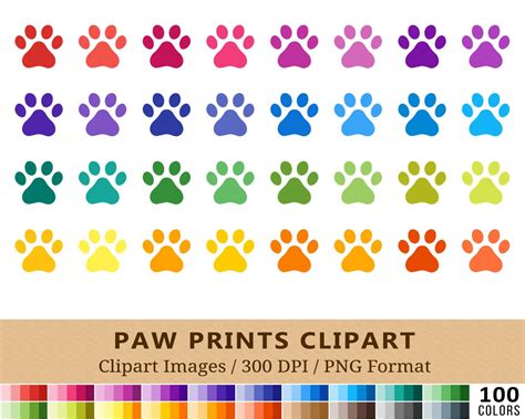 100 Paw Prints Clipart Dog Cat Paw Clip Art Rainbow Colors - Etsy España