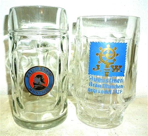 2 Paulaner & Augustiner Munich German Beer Glasses Seidel - Germany