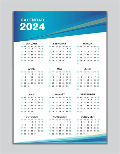 Wall calendar 2024 template, desk calendar 2024 design, Week start ...