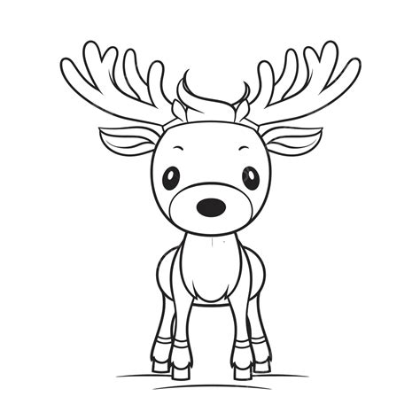 Cute Reindeer Coloring Page Outline Sketch Drawing Vector, Deer Drawing ...