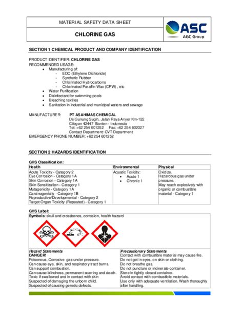 PDF) MATERIAL SAFETY DATA SHEET CHLORINE GAS SECTION, 51% OFF