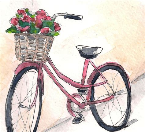 Bicycle painting bike painting bike art pink bike with basket