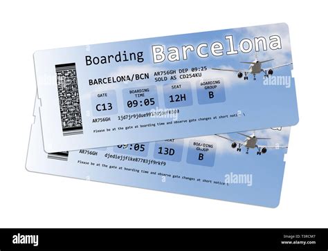 Airline boarding pass tickets to "Barcelona" isolated on white. The ...