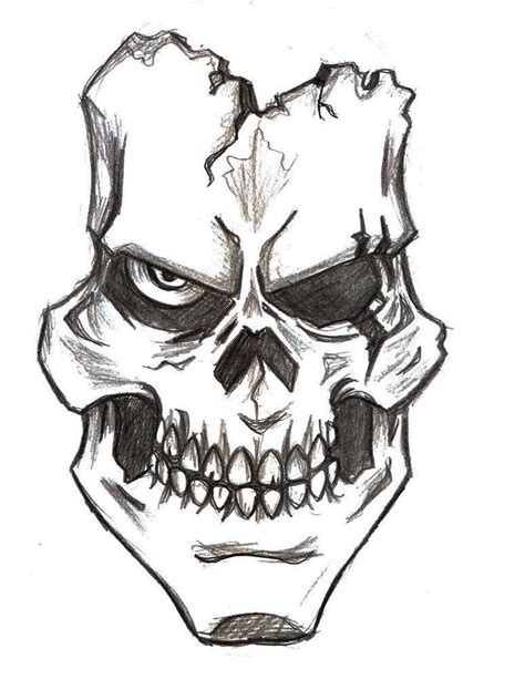 a drawing of a skull with teeth and fangs