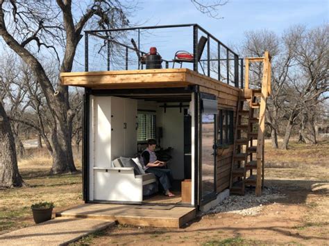 This tiny home with a rooftop deck is made from two shipping containers ...