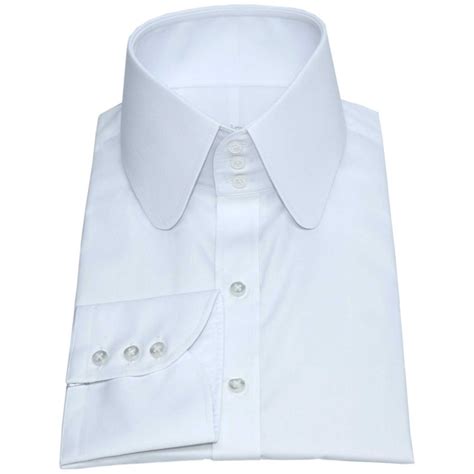 High Collar Shirt Plain White High Neck Penny Collar 3 Buttons 100% ...