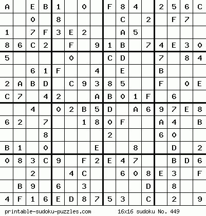 16x16 Printable Printable Sudoku Pdf