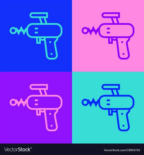 Pop art line ray gun icon isolated on color Vector Image