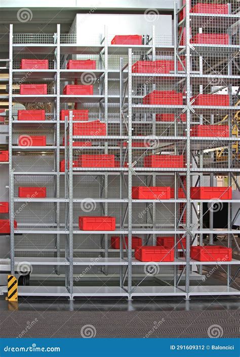 Plastic Crates Warehouse Shelf Stock Photo - Image of cargo, shelves ...