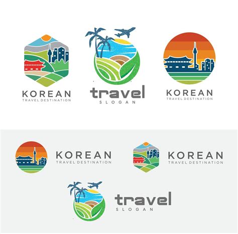 Set Of South korea travel logo poster seoul landscape skyline Vector ...