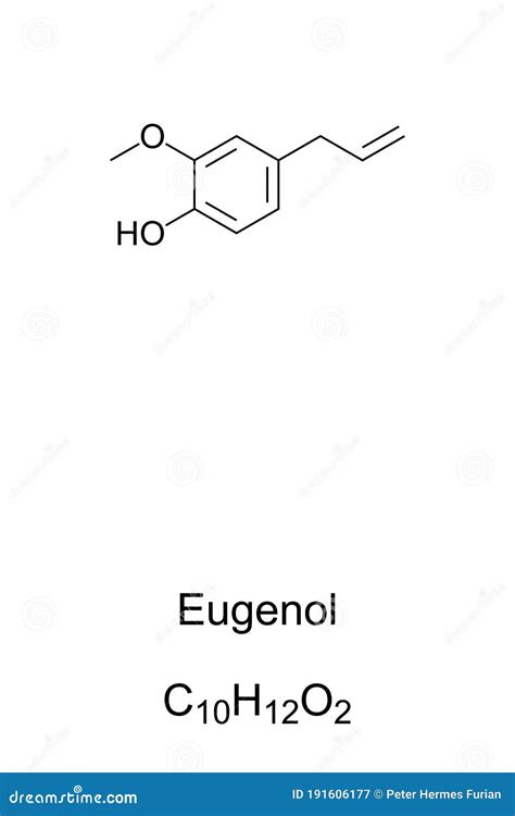 Eugenol, Clove Odor, Chemical Structure and Formula Stock Vector ...