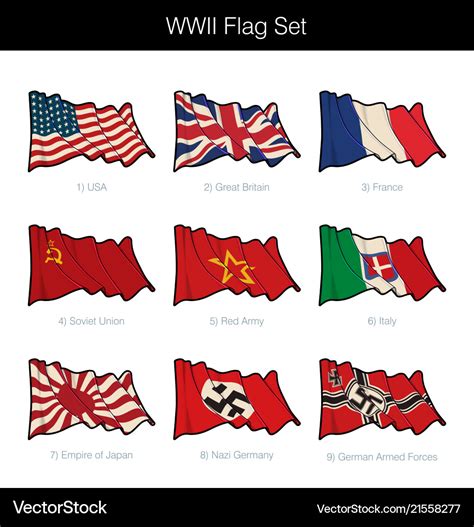 World war two waving flag set Royalty Free Vector Image