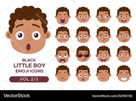 Black boy emoji icon set 2 3 Royalty Free Vector Image