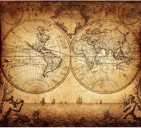 Vintage Old World Map Poster Print Art 1733 Nautical Sailing Ship Map ...