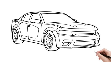 Drawing DODGE CHARGER SRT HELLCAT REDEYE step by step / how to draw a ...