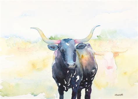 Texas longhorn print original cow painting longhorn painting