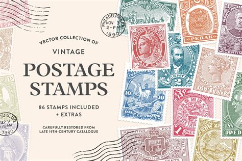 Vintage Postage Stamps Collection | Graphic Objects ~ Creative Market