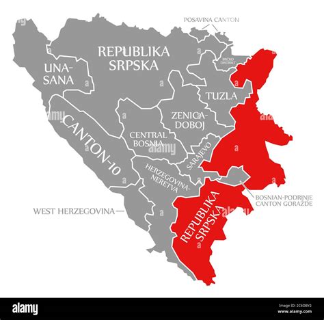 Republika Srpska red highlighted in map of Bosnia and Herzegovina Stock ...