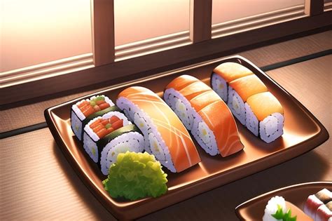 Premium Photo | Delicious japanese sushi roll asian food in anime style ...