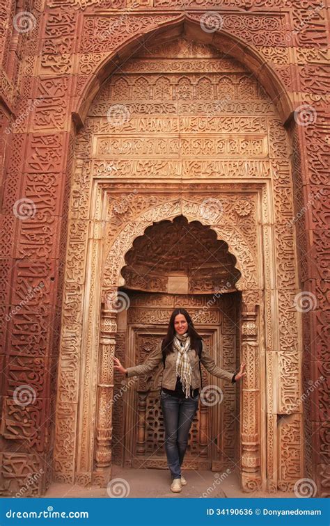 Young Woman Standing Inside Qutub Minar Complex, Delhi Stock Photo ...