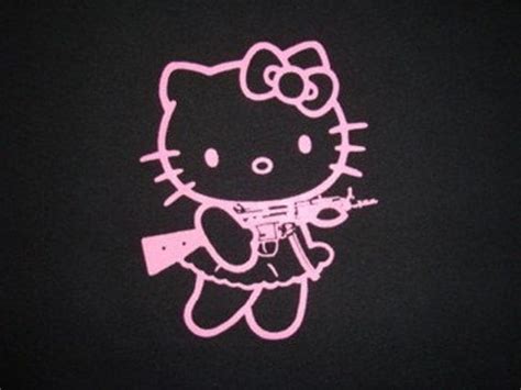 HELLO KILLER KITTY SUBMACHINE GUN SILKSCREEN T-SHIRT by GyojaBusho