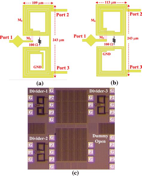 Simplified layouts of a the first power divider, and b the second power ...