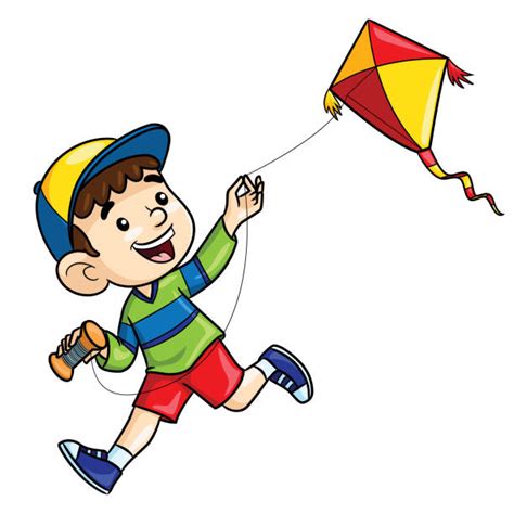 Boy Flying Kite Cartoon Illustrations, Royalty-Free Vector Graphics ...