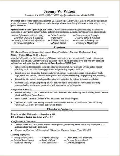 Police Officer/Military-to-Civilian Resume Sample | Monster.com