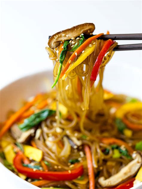 Easy Japchae (Korean glass noodle stir fry) - Drive Me Hungry