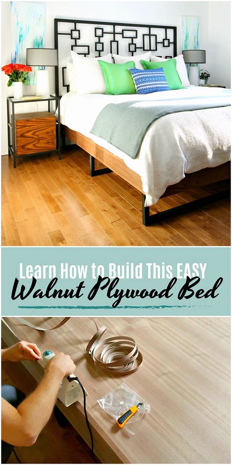 Walnut DIY Plywood Bed Frame with Welded Legs | Dans le Lakehouse