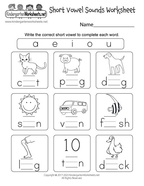 Free Printable Short Vowel Sounds Worksheet