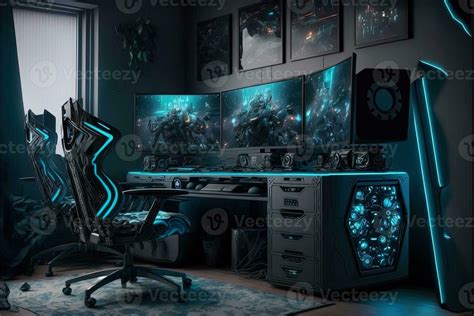 Spectacular gaming room interior, gaming pc, gaming desk, game setup ...