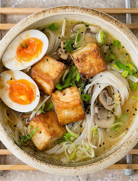 Crispy Tofu Miso Soup - with rice noodles and creamy boiled egg