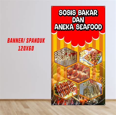 Cetak spanduk, banner, backdrop Sosis Bakar aneka Seafood ukuran 60 x ...