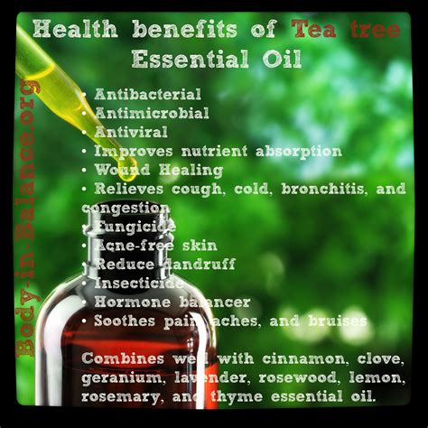 Health benefits of tea tree essential oil. For more health tips, visit ...