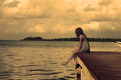 Free photo Lonely Alone Sad Girl Lake Sepia Landscape Dock - Max Pixel