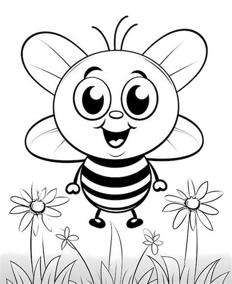 Premium AI Image | Buzzy Bee Fun Super Easy Cartoon Coloring Page with ...