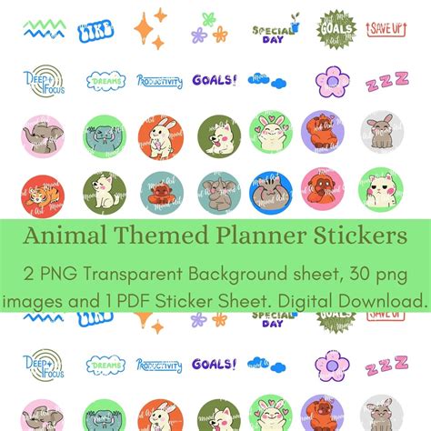 Printable Animal Themed Planner Stickers Digital Stickers or - Etsy