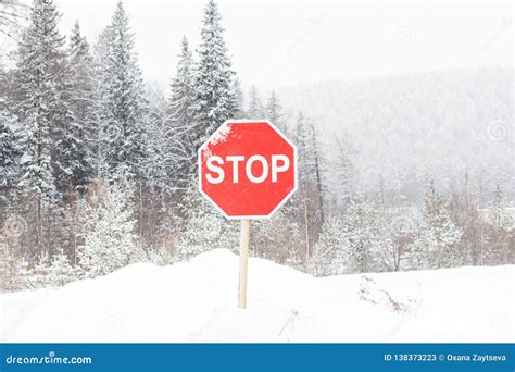 Stop Road Sign in Snowy Day in Winter. Stock Image - Image of ...