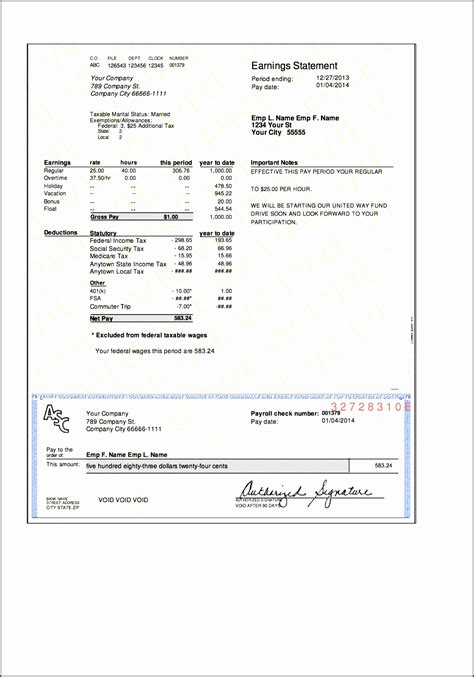 Printable Payroll Check Template