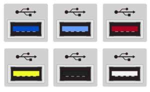 What is the meaning of the different USB port colors? (blue, teal blue ...