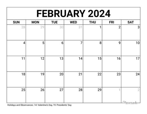 2024 February Calendar Template Blank - February Calendar 2024