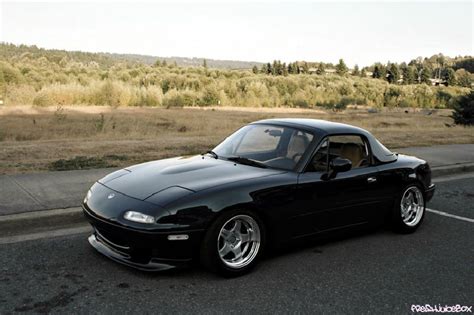 Black NA Miata with 15x8+11 O-Disk Meisters with 195/50/15 S.Drives by ...