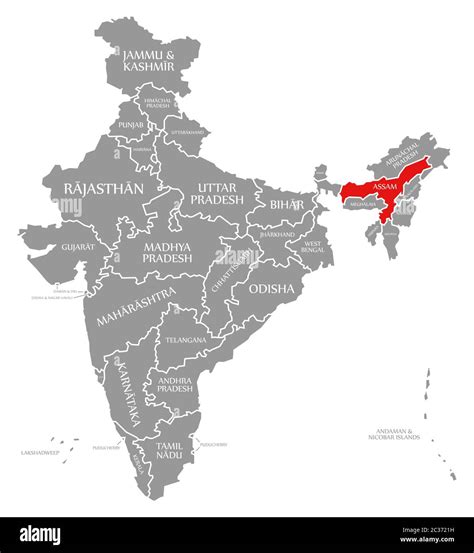 Assam red highlighted in map of India Stock Photo - Alamy