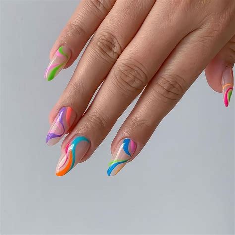 Multicolor pastel swirl nail art design summer spring 2021 in 2021 ...