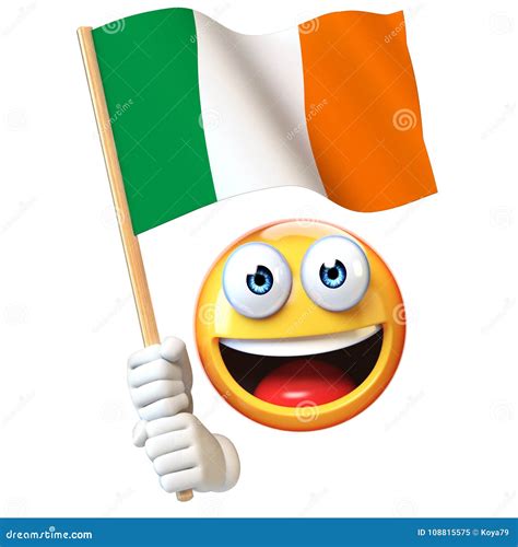 Emoji Holding Irish Flag, Emoticon Waving National Flag of Ireland 3d ...