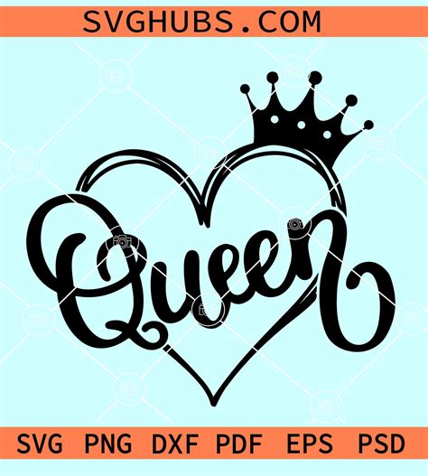 Queen with heart and crown SVG, Queen crown SVG, Birthday queen svg