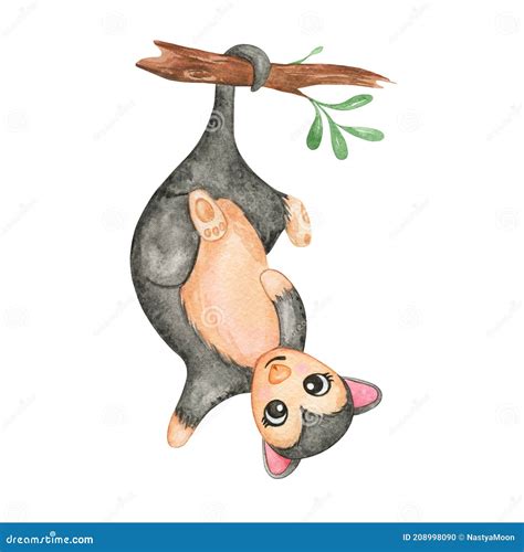 A Shy Possum, Isolated Vector Illustration. Cute Cartoon Sticker ...