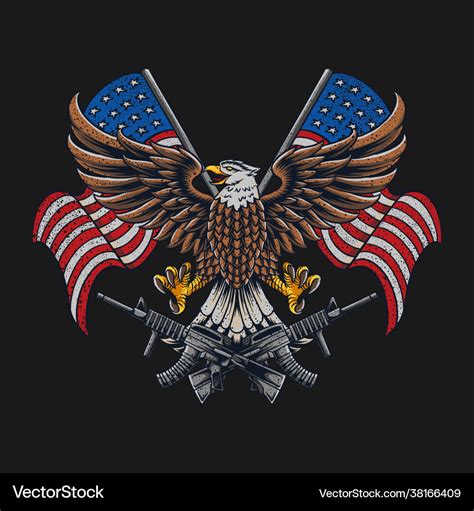 Eagle united states american flag and machine gun Vector Image